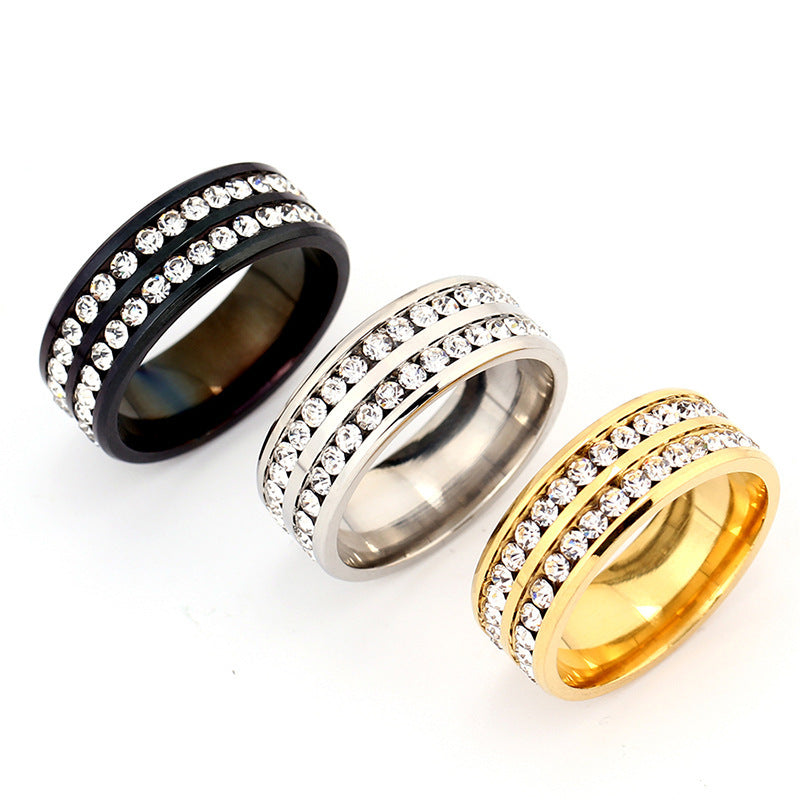 double row diamond stainless steel ring