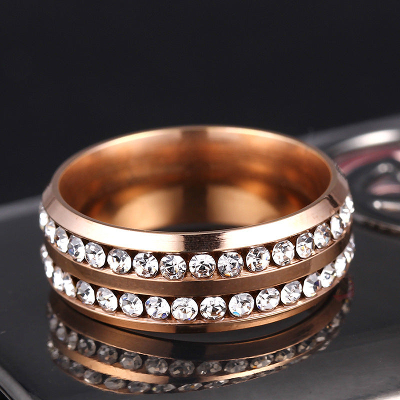 double row diamond stainless steel ring