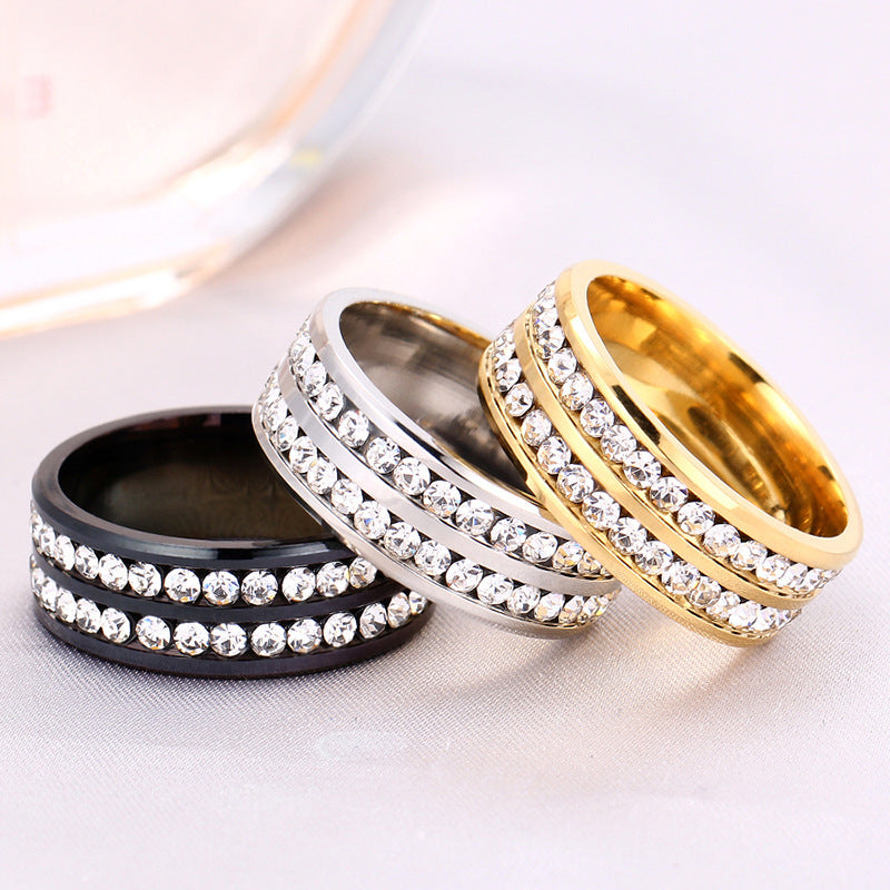 double row diamond stainless steel ring