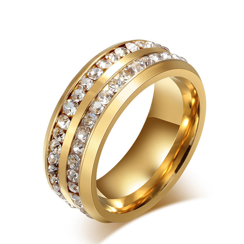 double row diamond stainless steel ring