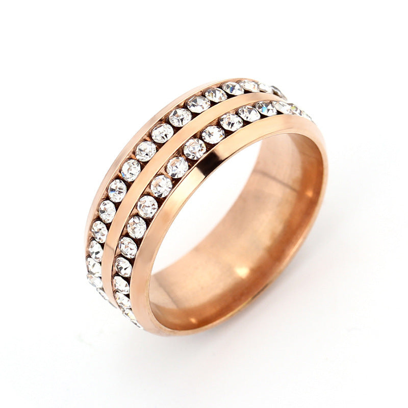 double row diamond stainless steel ring