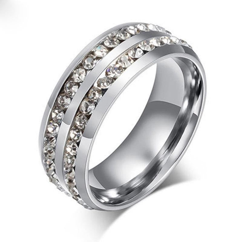 double row diamond stainless steel ring