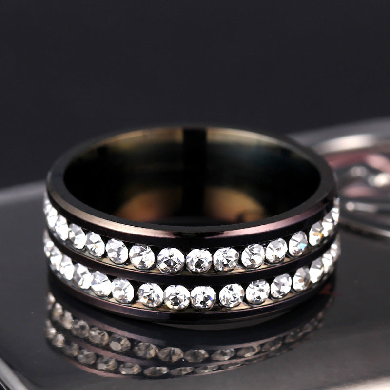 double row diamond stainless steel ring