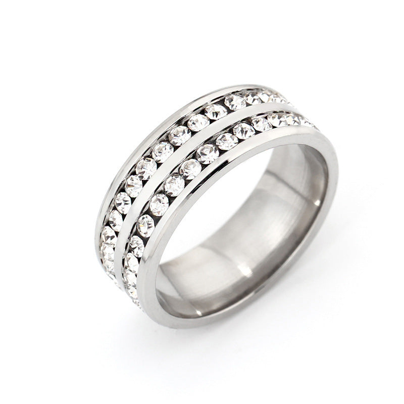 double row diamond stainless steel ring