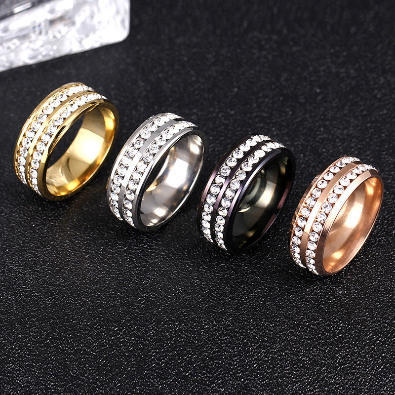 double row diamond stainless steel ring