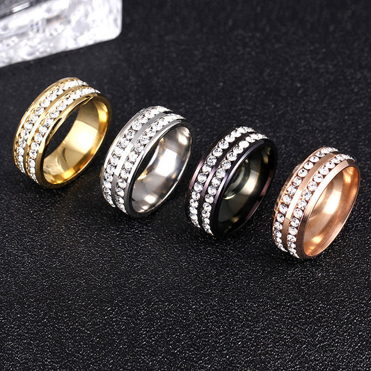 double row diamond stainless steel ring