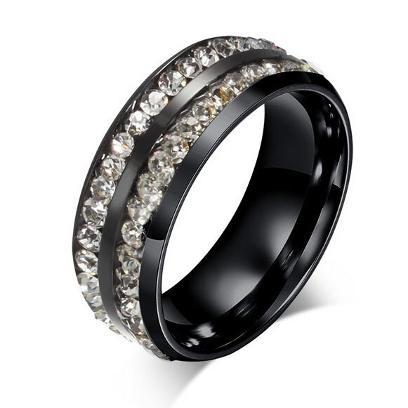 double row diamond stainless steel ring