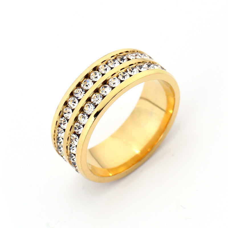 double row diamond stainless steel ring